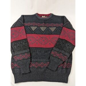 Vintage‎ Impact Sweater Men's XLarge XL Pullover Geometric Leather Trim EUC